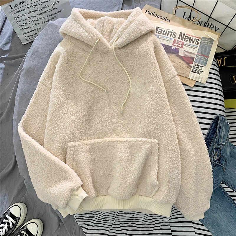 Autumn Winter Clothes Thick Warm Coat Velvet Cashmere Women Hoody Sweatshirt Casual Tops Lady Loose Apricot Be Fun Pullover 251030