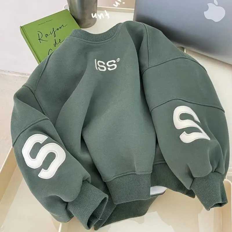 100160CM Boys Winter Pullover Hoodie Casual Sweatshirt Korean Childrens Loose and Plush Thick TopT251030