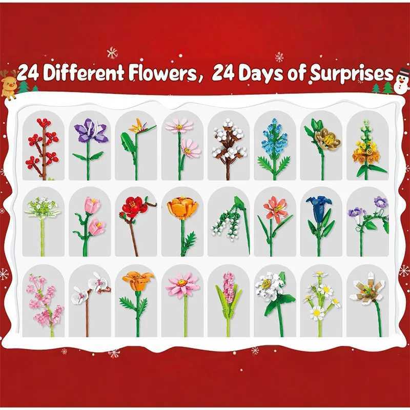 Advent Calendar 2025 Flower Bouquet Building Blocks For Adults Kids 24 Days Christmas Countdown Calendars With 24 Types Flowers C251030