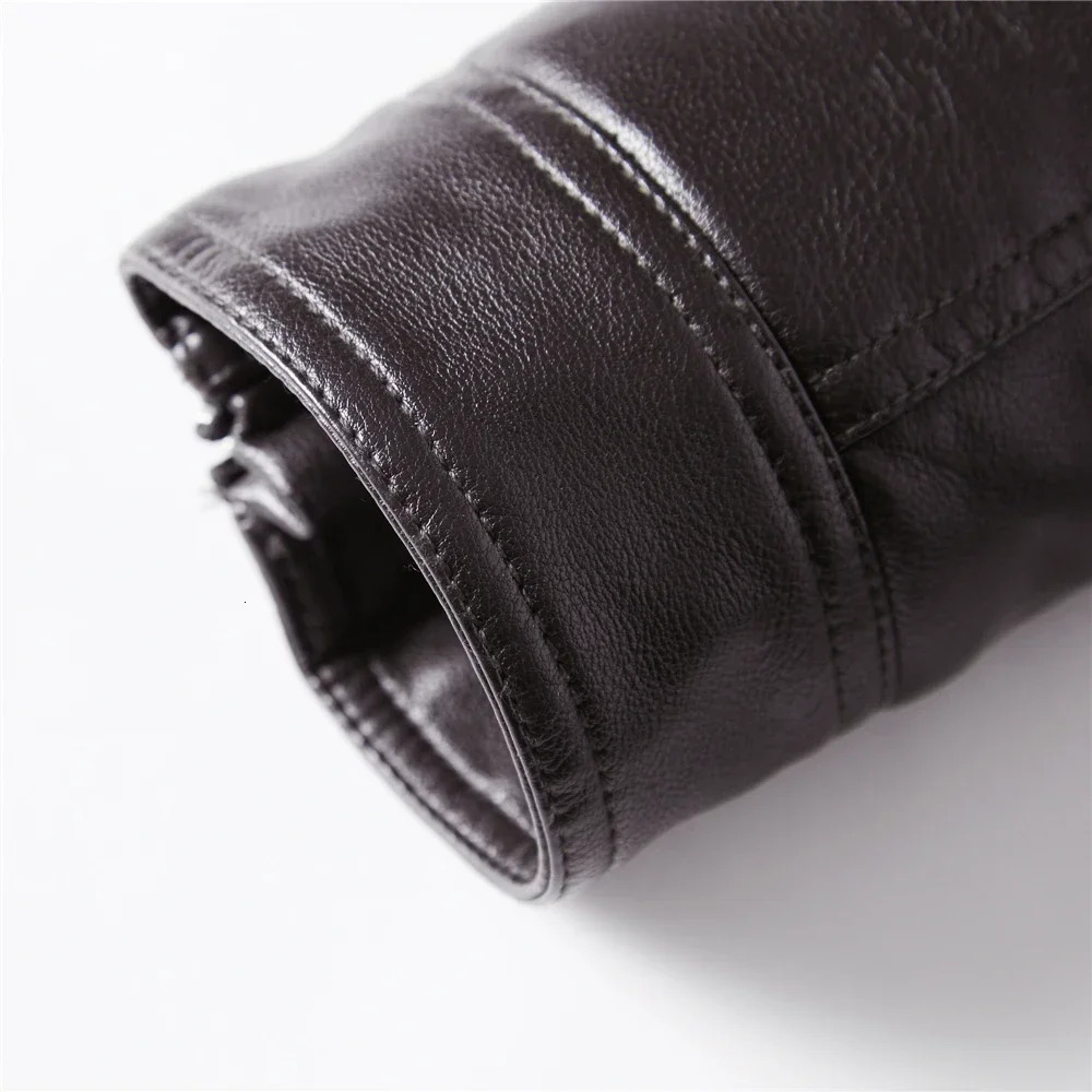 Streetwear Biker Coat Slim Fit Autumn Winter Men Fur Lined Motorcycle Jacket Fashion Coffee Leather 251029