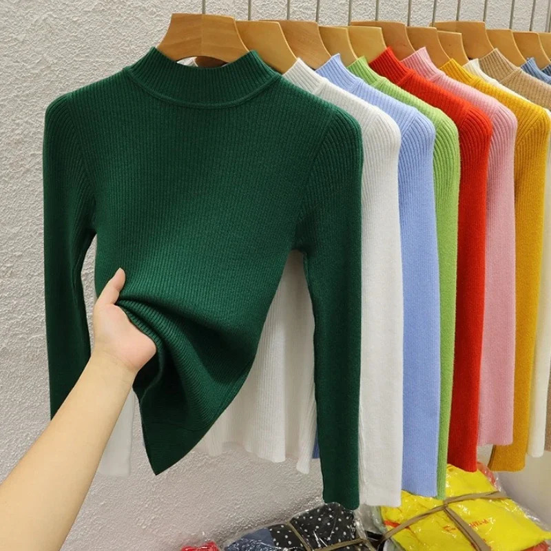 Turtleneck Women Sweater Autumn Winter Solid Pullover Female Casual Knitwear Clothing Basic Slim Versatile Soft Tops 251028