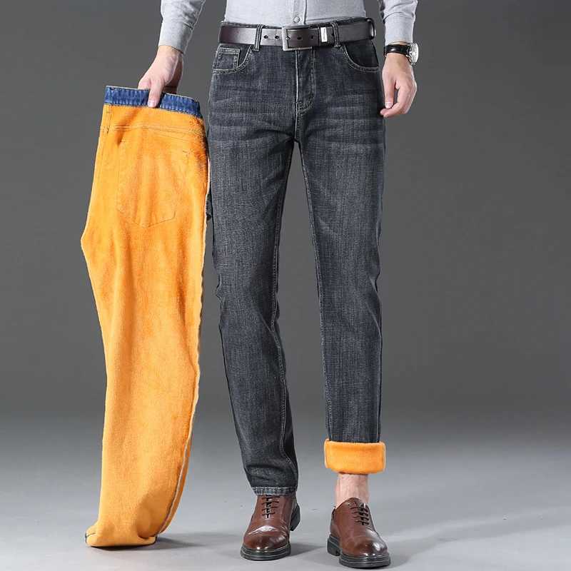 Men New Winter Warm Fleece Brand Clothing Jeans Men Business Thicken Denim Pants Velvet Flocking Plush Trousers Male Plus Size J251030