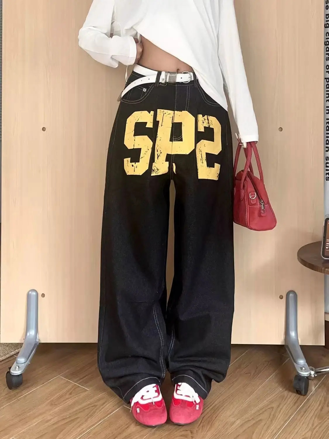Black Gothic HipHop Letter Printed Streetwear Men And Women Y2k Harajuku 2000s Vintage Fashion Casual Loose WideLeg Jeans 251029