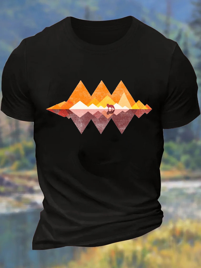 European & American Oversized Men's Wolf Print Round Neck Casual Cotton Letter T-Shirt - TT7460