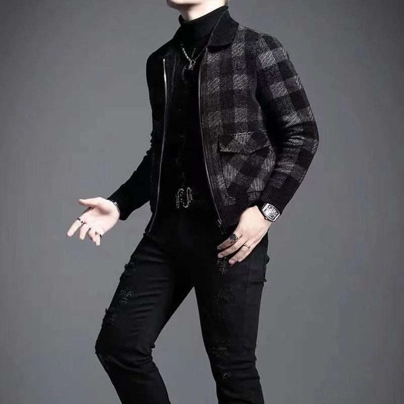 Autumn Winter Mens Plaid Printed Jacket Tops Casual Wool Slim 251029