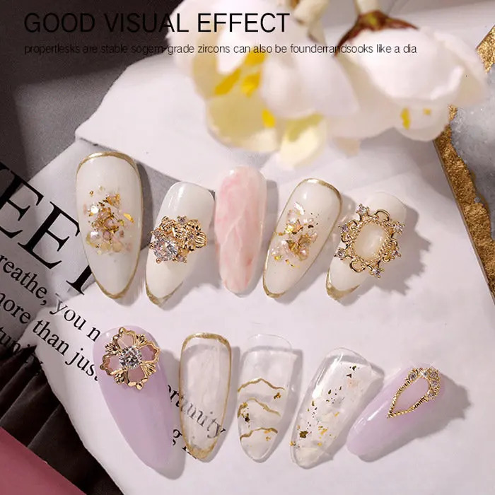 10pcs Hollow Love Flower Zircon Crystals Rhinestones Pearl Nail Art Jewelry Decorations Nails Accessories Charms Supplies 251027