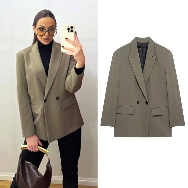 winter jacket women HXAO Women's Black New In Jackets Office Casual Woman Spring 2025 Long Sleeve Oversized Solid Blazer 088