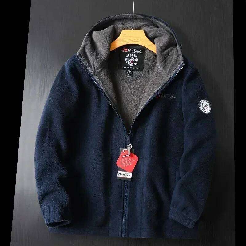 New Winter Men's British Street Thickened Polar Fleece Hooded Jacket Casual Plus Size Cold-proof Warm Pocket Coat