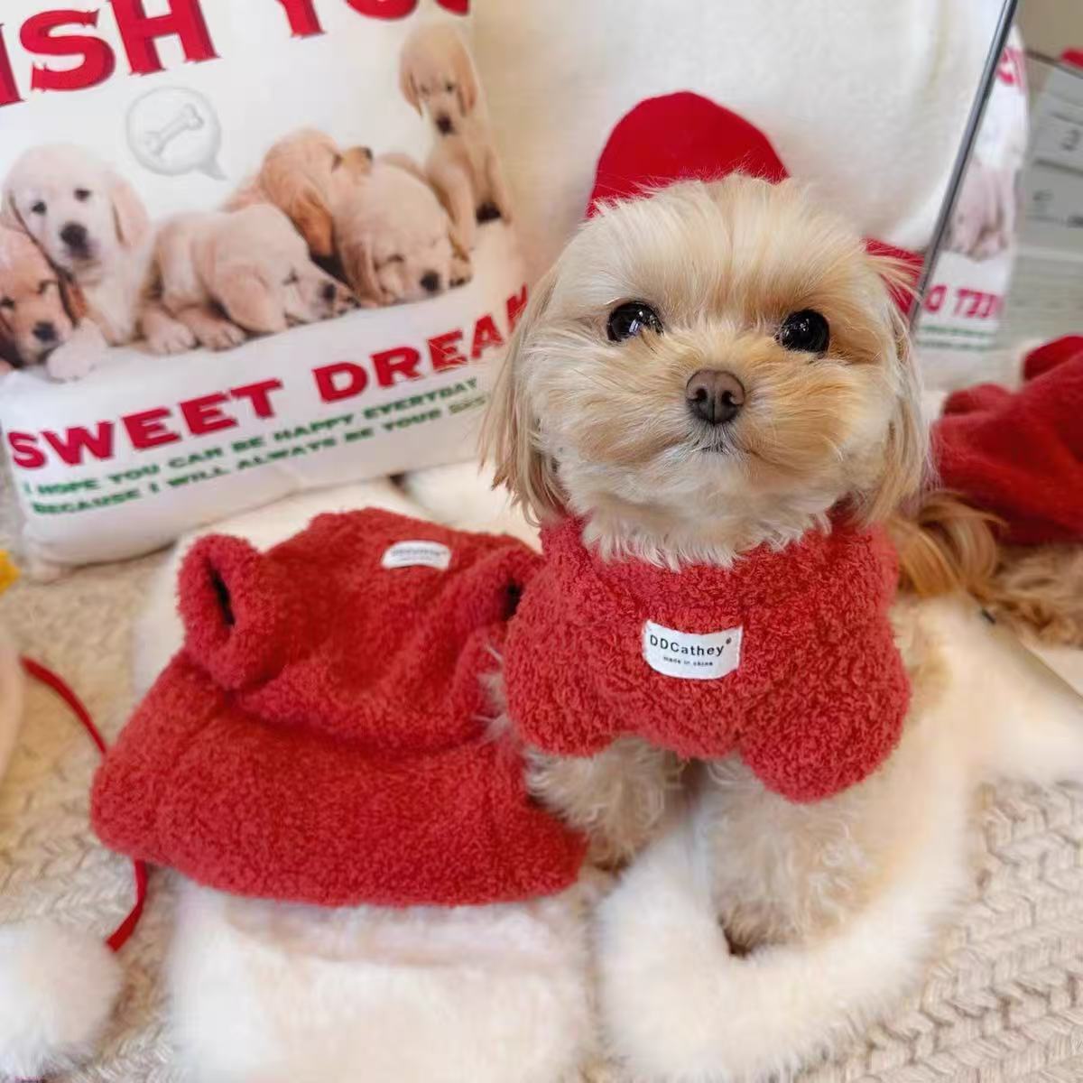 T1938 Yorkshire Terrier Clothing Autumn/Winter Extra Small Dog Maltese Winter Outfit Warm New Year Red Small Dog
