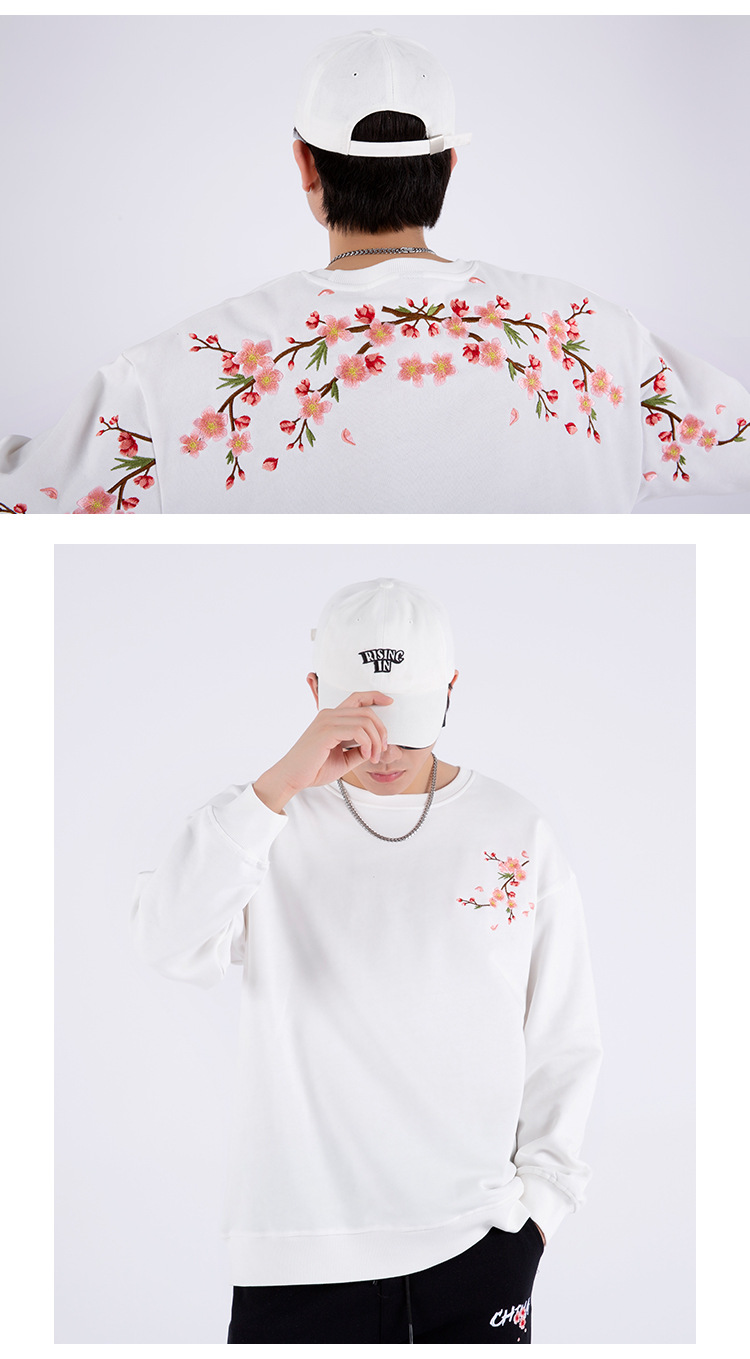 Plum Blossom Men's Hoodies Floral Embroidery Unisex Pullovers Sweatshirt For Men Loose Fit Autumn Quality Cotton Fashion Casual Oversized Luxury 