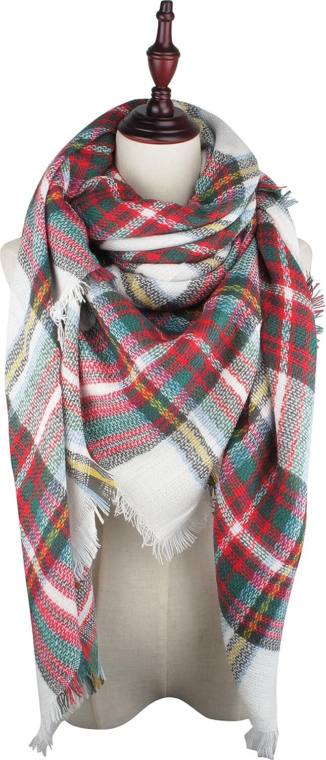 Custom Women's Fall Winter Scarf Classic Tassel Plaid Tartan Warm Soft Chunky Large Blanket Wrap Shawl Scarves Christmas gifts