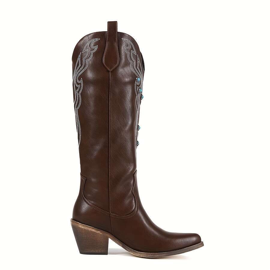 Women's - Slip-On Pointed Toe High Heel Ankle With Synthetic Cover, Brown For Western Festivals, Night Out, Women, Size, Cowboy Boots For Women P