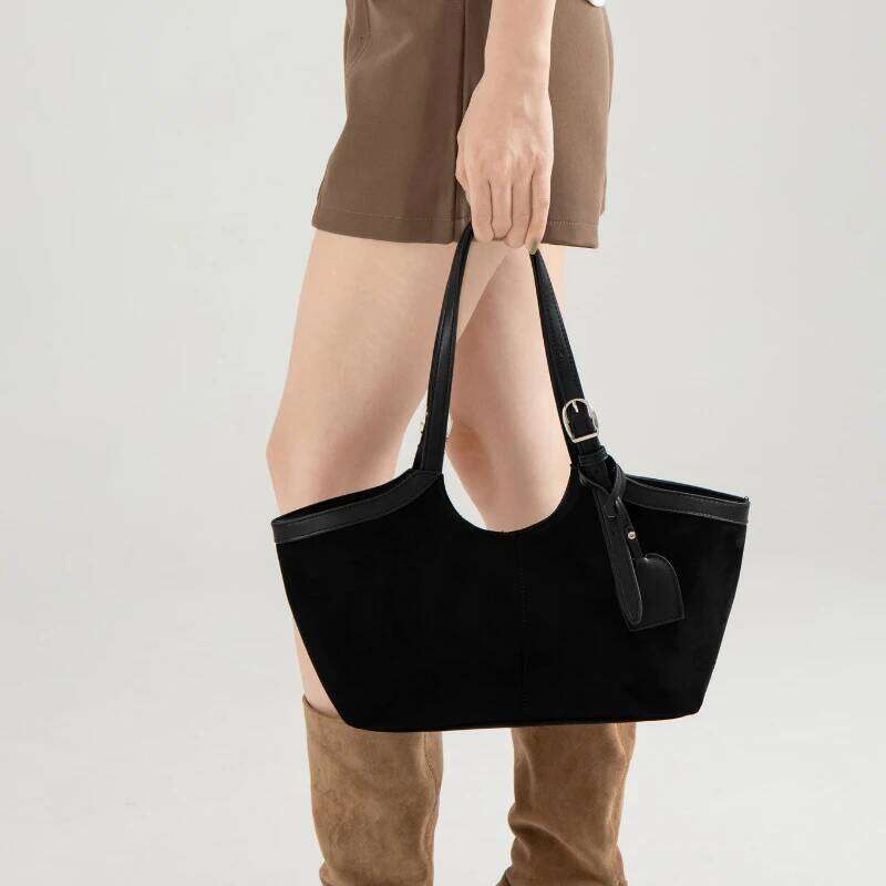 Large Capacity Suede Handbag PU Leather Women's New Retro Shoulder Solid Color Matte Commuting Bag