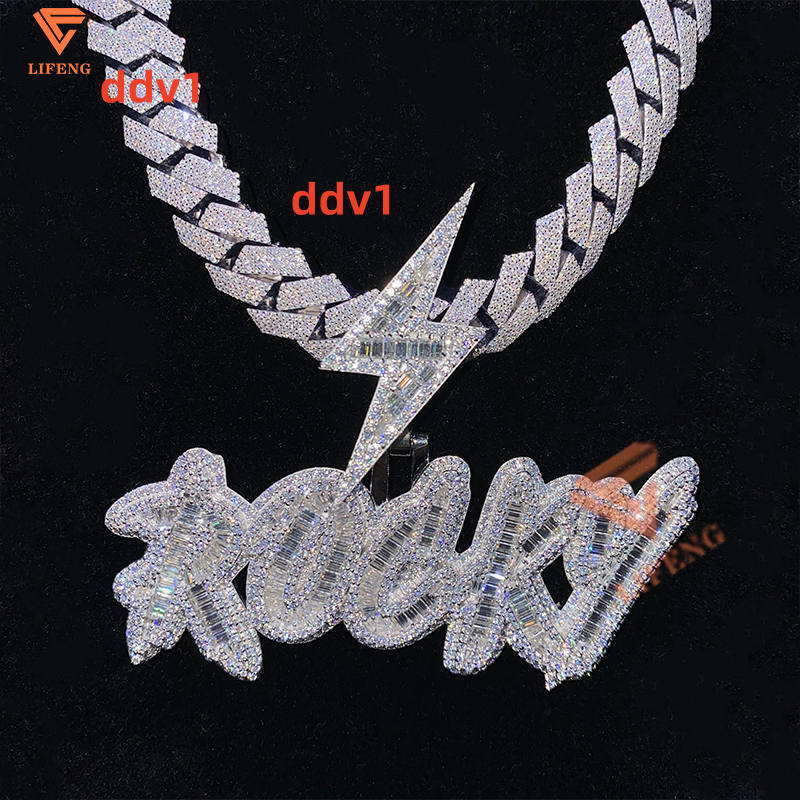 Fine Custom Jewelry Vvs Moissanite Initial Pendant Iced Out Baguette Cut Diamond Letter Number Pendant Customizable