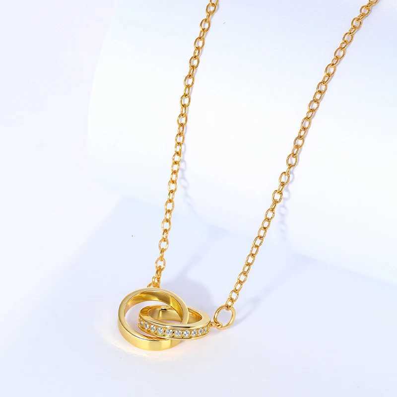 A necklace with two round rings connected by a clasp and set with zirconia stones engraved with the word loveXJ251030