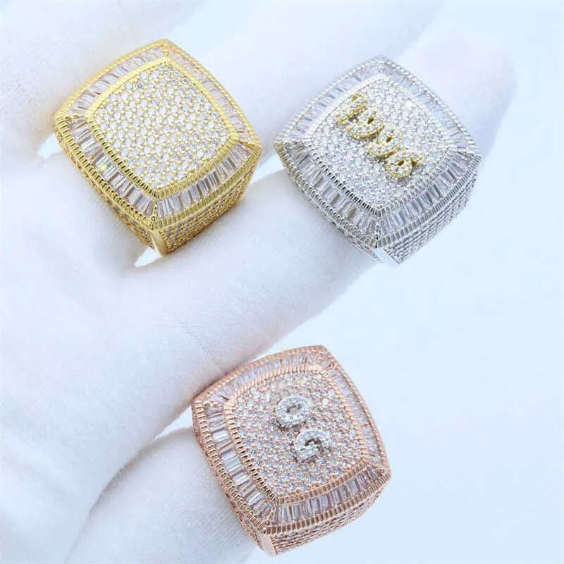 Sterling Sier Vvs Moissanite Dia Ring Iced Out Baguette Cut Hip Hop Men