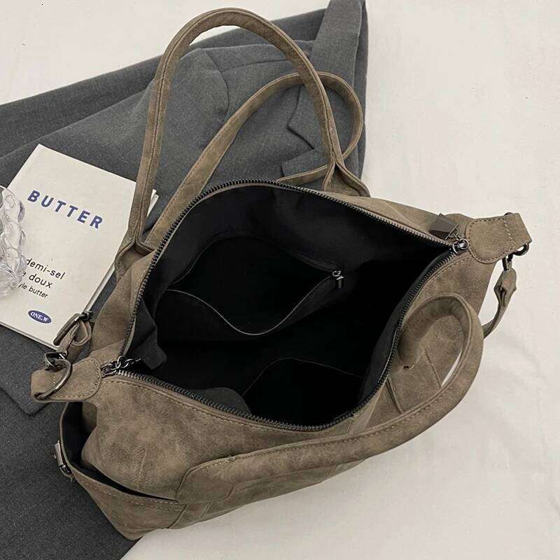 Maillard Khaki Suede Handbag For Women Large Quality Nubuck Leather Female Retro Crossbody Bag Ladies Big Commuter Shoulder Bags