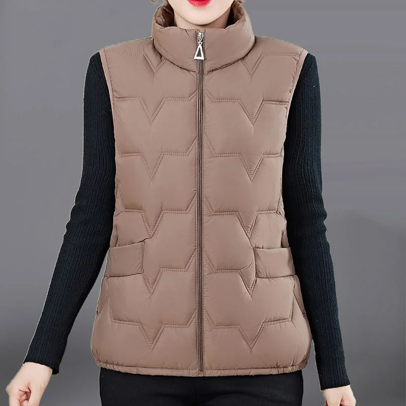 Fashion Women Down Cotton Jackets Vests Solid Stand Collar Zipper Cardigan Thicken Autumn Winter Warm Casual Sleeveless Coats 251024