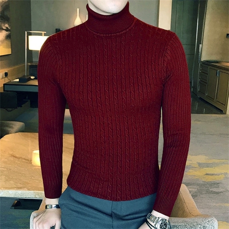 Autumn Winter Turtleneck Pullovers Men Warm Solid Color Mens Sweater Slim Fit Knitting Sweaters Bottoming Shirt y251010