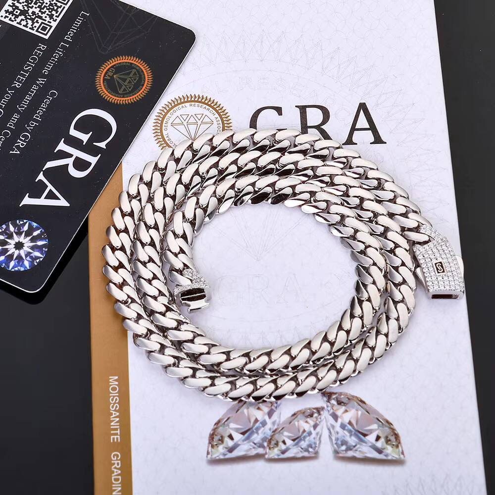 NUOYA High Quality 925 Sterling Silver Cuban Link Chain Iced Out Moissanite Diamond Clasp Smooth Chain Necklace Gift for Women Designer's style