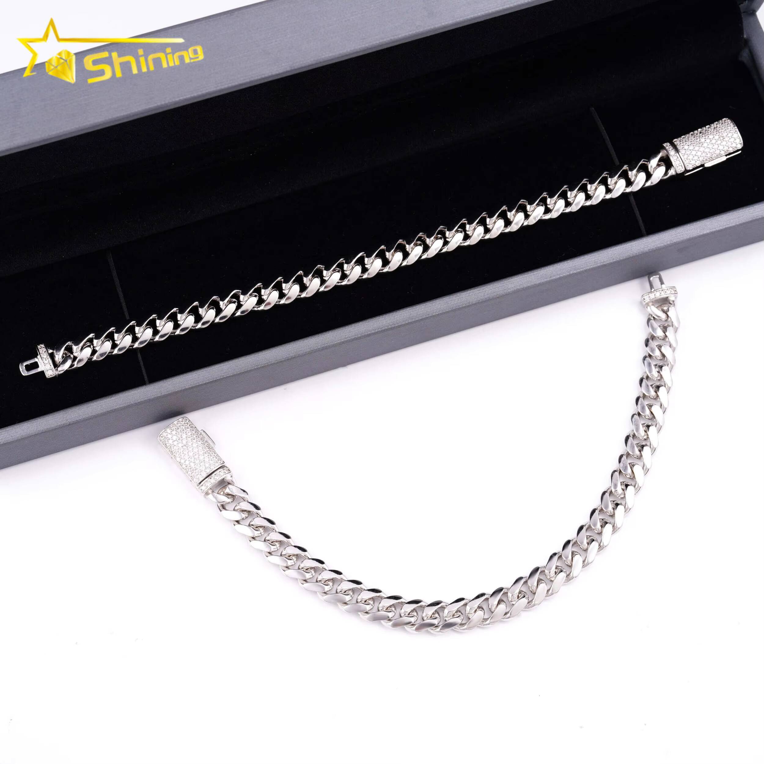 Hip Hop Jewelry Custom Moissanite Lock 8MM 14K Gold Plated Necklace Plain Silver 925 Cuban Link Chain
