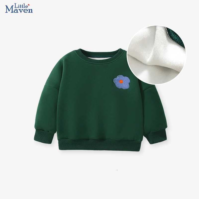 Little Maven Green Tops Hoodies Winter Kids Clothes Baby Girls Warm Fleece Outerwear Cartoon Flowers Sweatshirt AutumnT251030