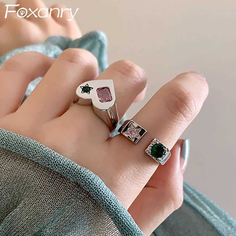 FOXanry Sparkling Zircons Engagement Rings for Women Couples TrenDY Elegant Heart Handmade BirtHDay Party Jewelry GiftsW251030