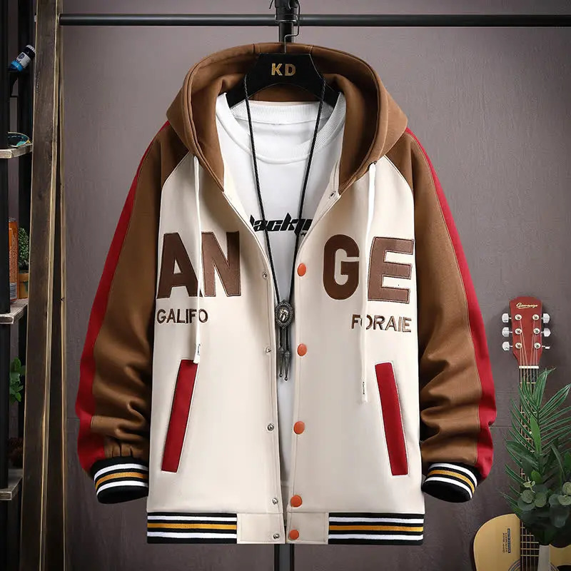 Korean Fashion Mens Jackets Spring Autumn Streetwear Print Coats Men Casual Trend Clothing Hooded Baseball 251028
