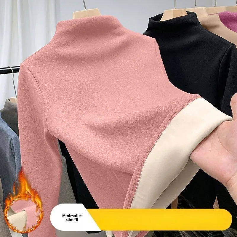 Women Thermal Underwear Winter Half High Collar Bottom Shirt Solid Semi High Collar Long Sleeve Basic TShirt Heating Pullovers 251030