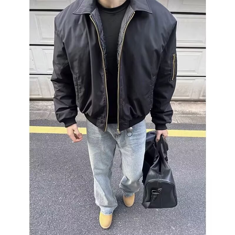 Navy Blue Flight Jacket For Men And Women Spring And Autumn American Style Trendy Brand Designer Jacket Couple Jacket Workwear Turn-down Collar Baseba