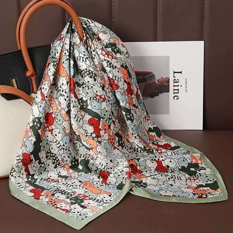 Luxury Print Satin Silk Square Scarf for Women Shawl Hijab Neckerchief Female Hair Ribbon Headband Fashion Wrap Bandana 2025 NewW251029