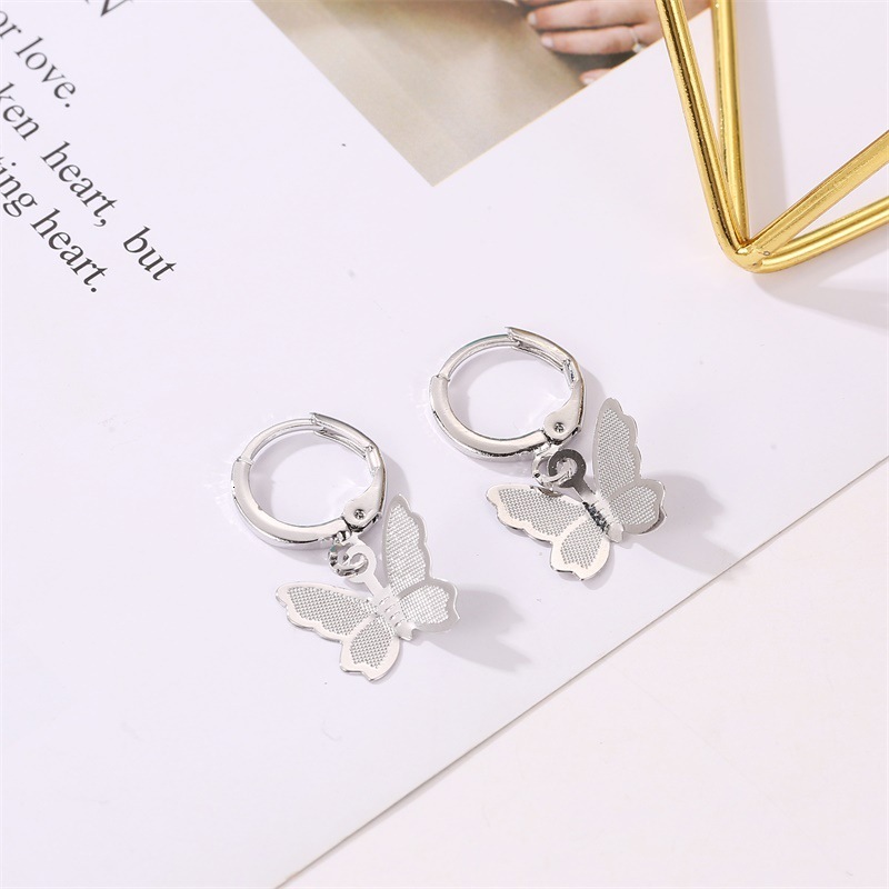18k Gold Plated Korean Style Gold Sweet Matte Butterfly Drop Ear Clips Women's Earrings