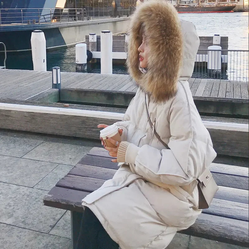 Womens Winter Warm Hooded Fur Collar Down Jacket Korean Version of Loose Thick Long Cottonpadded Clothes Bread Served 251030