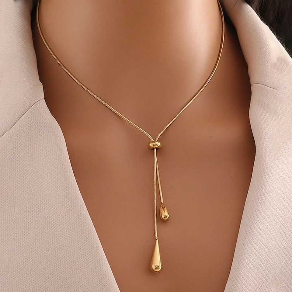 DOTIFI Stainless Steel Pull Adjustable Water Drop Shape Tassel Charm Necklace Fashion Personality HighGrade Jewelry GiftsXJ251030