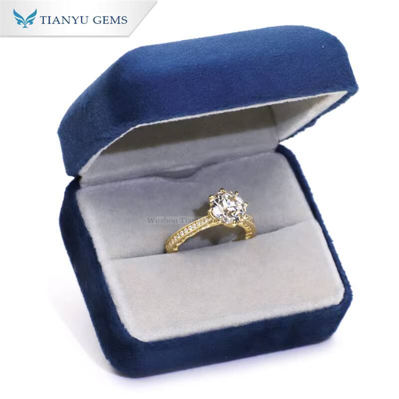 Tianyu Gems 9mm 3ct OEC Cut Moissanite Diamond Ring D VVS1 Round Stone 18k 14k 10k Yellow Gold Women Ring Vintage Custom Jewelry