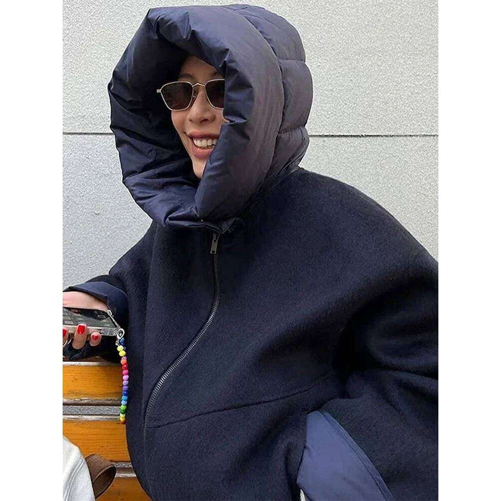 Fashion Women Patchwork Jacket With Hat Casual Long Sleeve Lady Coat Autumn Winter New Loose Female Outerwear High Street