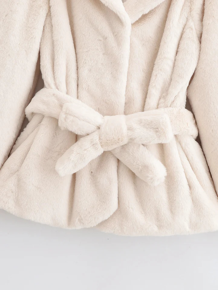 Woman Solid Fur Jacket Coat With Belt Single Breasted Long Sleeve Loose Coat Casual Street Female Warm Autumn Winter Jackets 251029