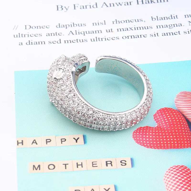 Leopard Panther Head Opening Ring Inlaid Rhinestone Finger Ring For Unisex Wedding Engagement Hip Hop Party JewelryW251030