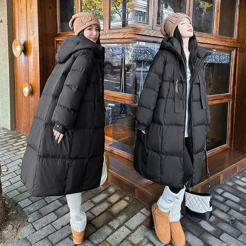 Women Winter Long Cotton Coat 2025 Warm Thicken Cotton Padded Jacket Korean Loose Hooded Parkas Coat Women Outwear 251030