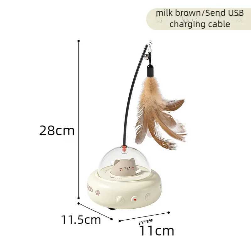 Electric Smart Teaser Cat Toy UFO Cat Teaser Stick With Bell Training Pet Toys Replaceable Feather Interactive Cat Supplies S251029