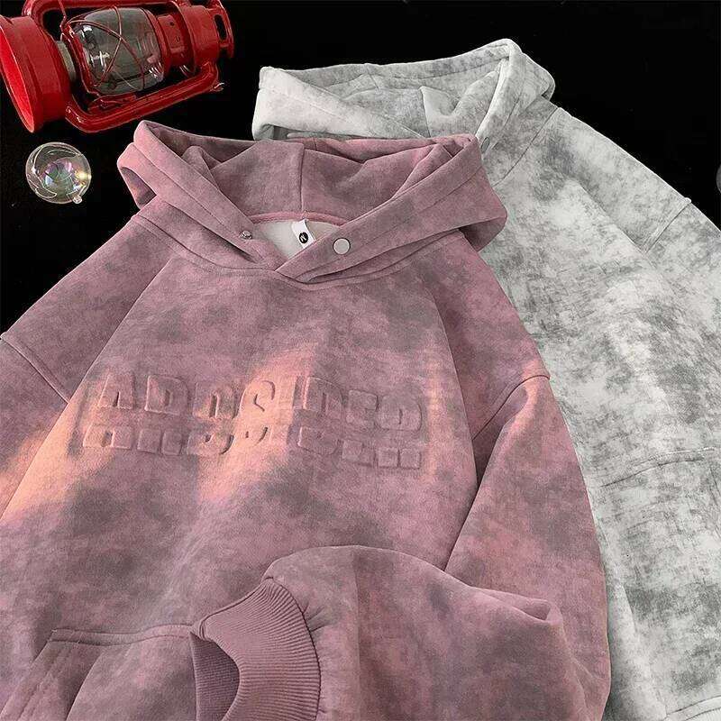 Tie-Dye Hoodies Hipster Street Distressed Pullover Emed Letter Design Loose Fit Hooded Sweatshirt Men Women Hoodie
