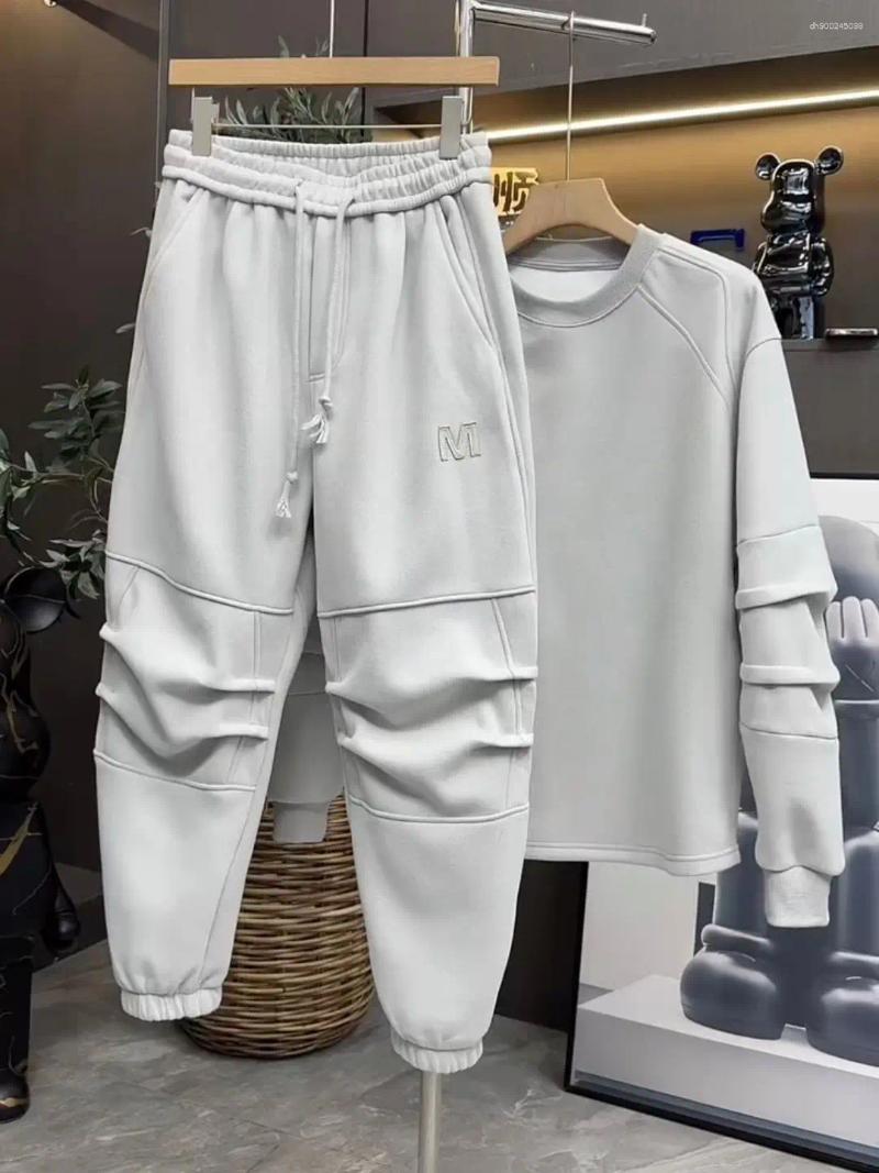 Men's Tracksuits Winter Velvet Thickened Sweatshirt Sweatpants Two-piece Set Men Fashionable Versatile Loose Solid Casual Sports Suit