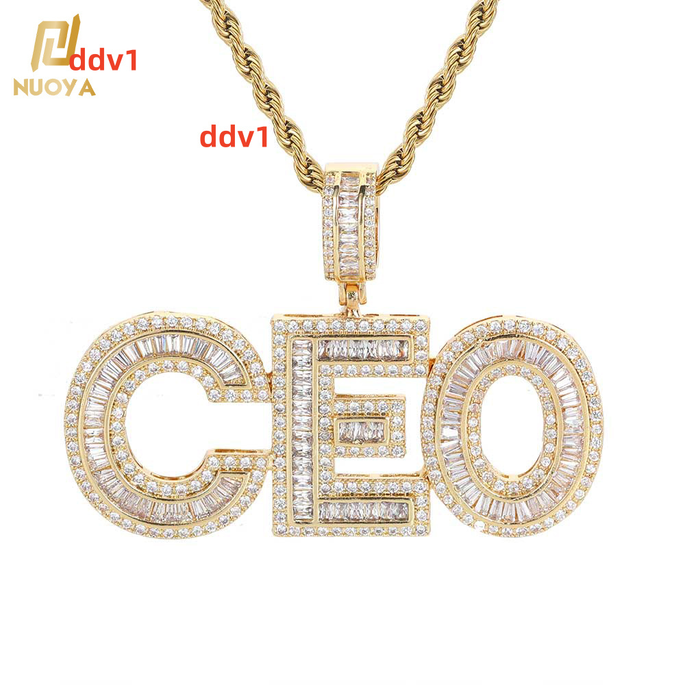 NUOYA Personalized Name Pendant Iced Out Baguette Moissanite Initial Letter Hip Hop Charm Pendant Jewelry Gift for Rappers Customizable
