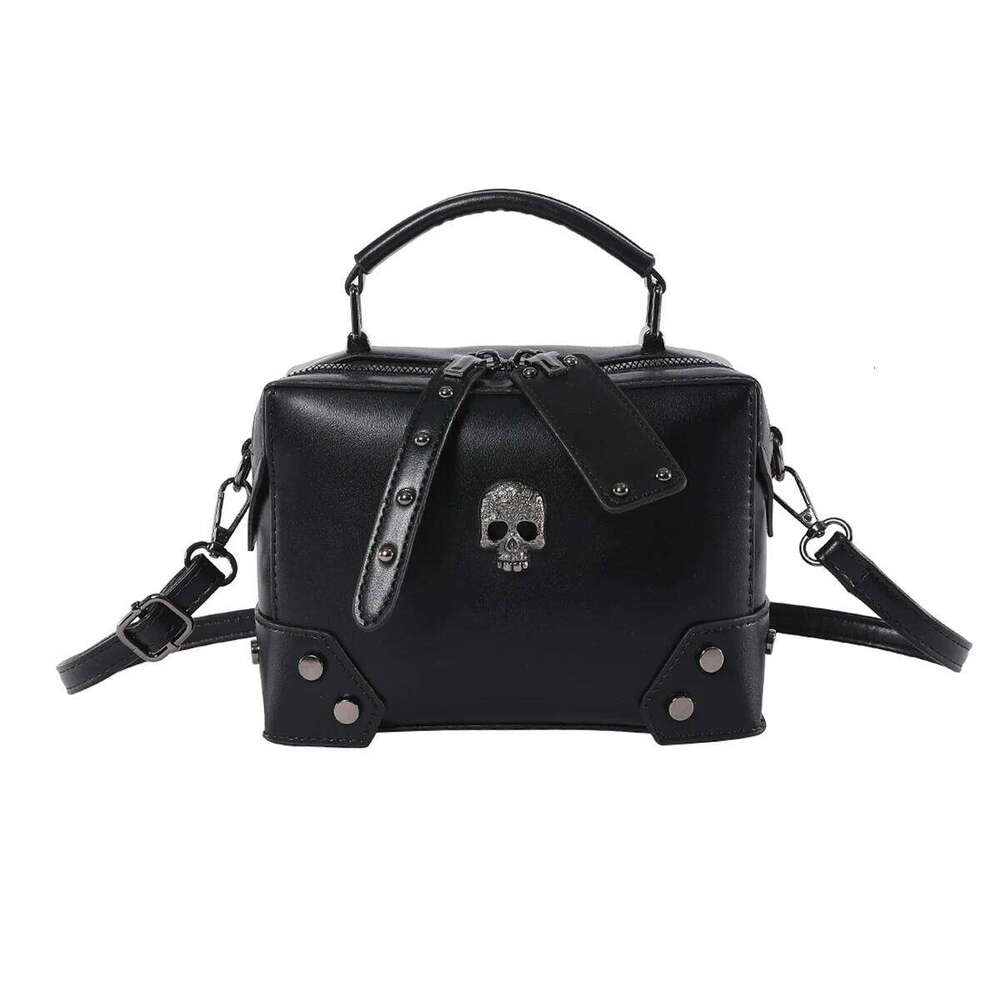 Niche design punk motorcycle style skull handbag, Halloween dark cool all-match solid color crossbody bag,