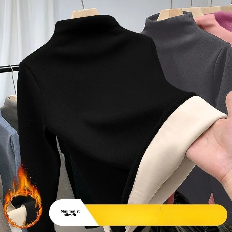 Women Thermal Underwear Winter Half High Collar Bottom Shirt Solid Semi High Collar Long Sleeve Basic TShirt Heating Pullovers 251030