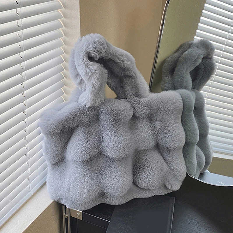New Women Fluffy Shoulder Bags Autumn Winter Tophandle Handbag Girls Plush Tote Bag Solid Color Commuter Versatile Handle Bag M251030