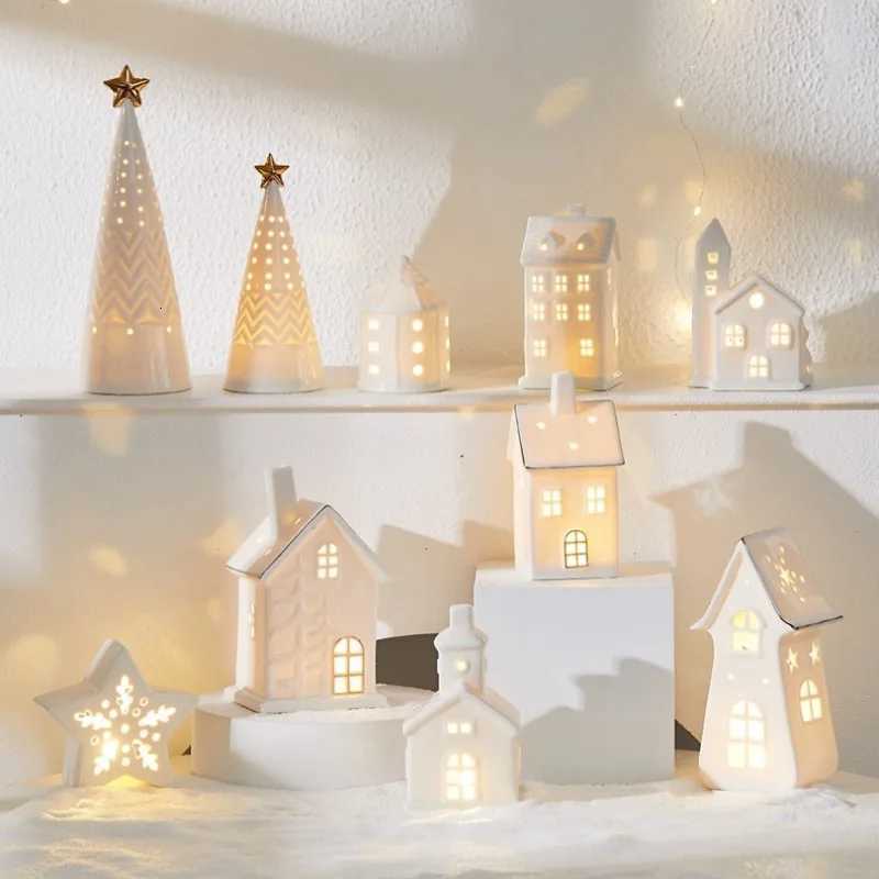 Christmas Ceramic Light Up Tree House Desktop Ornament Holiday Home Decor Tabletop DecorationChristmas Perfect Gift Idea C251030