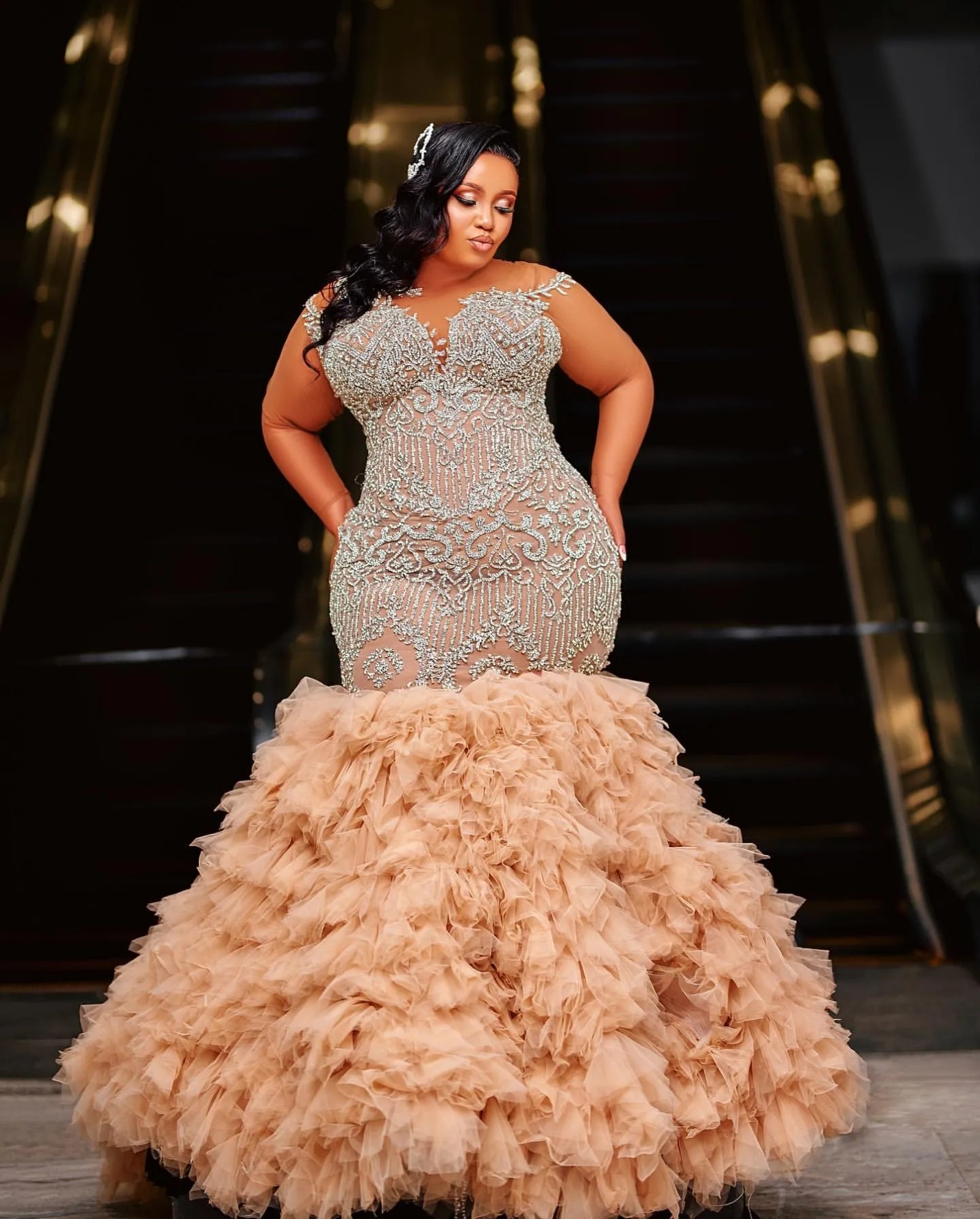 Mermaid Wedding Dresses Champagne Illusion Plus Size Lacefull Beaded Vintage Bridal Gowns Dress vestidos de novia