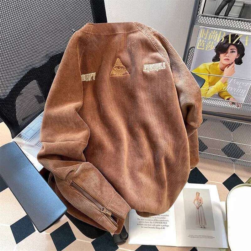 Gmiixder American High Street Lamp Corduroy Zippered Hoodie Men Women Autumn Winter Hiphop Heavyweight Thickened Workwear Jacket