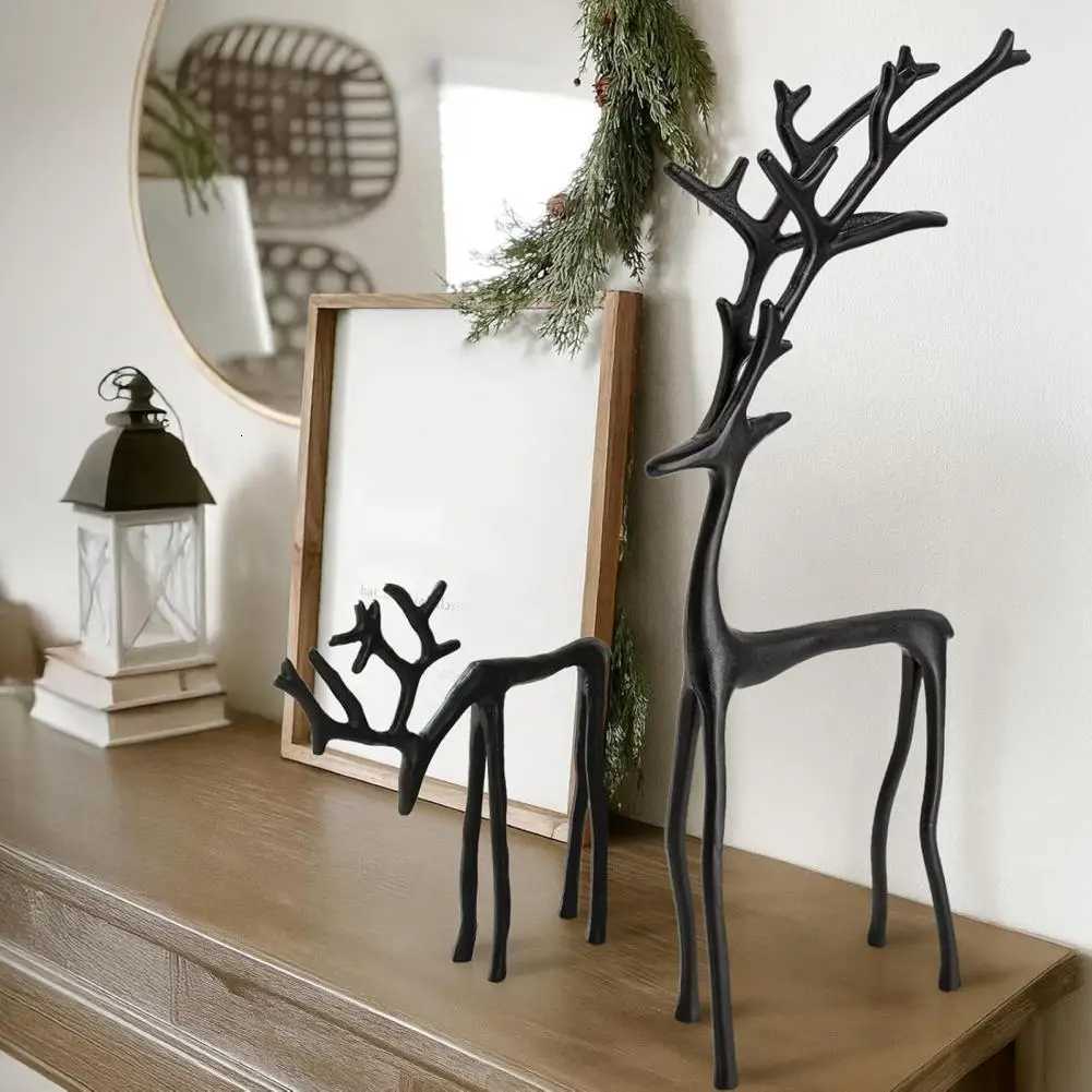 Black Reindeer Christmas Ornament Lightweight Metal Figurine Xmas Decoration Home Table Centerpiece Office Decor C251030